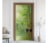 Pierres De Massage Bambou Zen Sticker Mural, Ondulation Lac Autocollants De Porte Muraux Décoration Poster Murale, Style Chinois Oriental Stickers de Porte Imperméable Vinyle 80x200 cm ey178