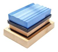Pierres de sculpture pour outils de sculpture en bois - Whetstones Carvers Sharpener -Gouge Stone 400 & 1000 Grit with Removable Non-Slip Pads and A Bamboo Base, Blue Red, 5.9×4.1×3.7 in (TP-201215A2)
