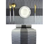 PIGCHCY Sets de Table élégants avec Chemin de Table Assorti, lavables et durables en Vinyle tissé (6 Sets de Table + 1 Chemin de Table, Noir)