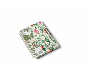 Pigna, A5 Cahier à spirale avec autocollants Nature Flowers, pochette intérieure et porte-stylo, couverture rigide, format 16x21,3 cm, intérieur 1R, ligné, papier recyclé 80 g/m², fond beige, pack 1