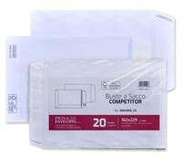 Pigna Envelopes Enveloppes à Fond Plat avec Bande Adhésive 16x23 cm, Papier Blanc 80 g/m², Paquet de 20