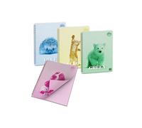 Pigna, Lot de 4 cahiers à spirale avec feuilles colorées, couleur assortie, 10 x 15 cm, 50 feuilles, 80 g/m², feuilles à carreaux 5 mm, couleurs assorties, lot de 4 (4 sujets dans le paquet)