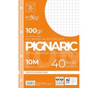 Pigna, Paquet de 40 4 trous, classement, bande latérale renforcée, feuilles avec trous renforcés, papier 100 g/m², feuilles A4, 21x29,7, 0Q, quadrillé 5 mm. avec marge
