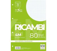 Pigna, Paquet de 80 feuilles perforées à 4 trous pour le classement, A4, 21x29,7, feuilles perforées sans renfort, 4M, carrés 4 mm.