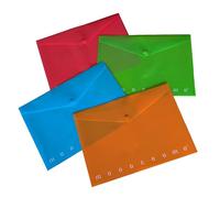 Pigna, Pochettes transparentes pour feuilles A5 avec bouton MONOCROME PPL, couleurs assorties, paquet de 12