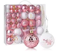 PIIDUOO Lot 114pcs Boule de Noel Rose pour Decoration Noël Sapin - Boules Noël Blanche Incassable Deco Sapin, Plastique 1,18-4,7 Pouces
