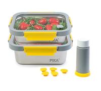 Pika | Lot de 2 boites alimentaires sous vide en inox + pompe de mise sous vide | 820ml + 1200ml | Micro-ondes, four, congélateur | Légère & hermétique