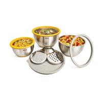 Set 3 bols en inox 1.4 L, 2.8 L et 4.7 L avec couvercles et 3 râpes interchangeables Pika