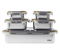 Pika | Lot de 5 boites alimentaires en inox |1x 5000ml + 2x 1300ml + 2x 650ml | Spécial Batch cooking | Compatible au micro-ondes, four, congélateur | Rangement facile