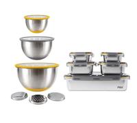 Pika | Lot de 5 boîtes alimentaires inox + 3 bols inox couvercles verre | Râpes intégrées, Hermétique, Préparation, Conservation, Batch cooking