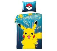 Halantex Parure de lit Pikachu réversible – Housse de couette 140x200 cm + taie d'oreiller 65x65 cm