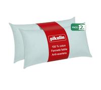 PIKOLIN Lot de 2 Oreillers 60 x 40 cm en Fibre Ecolofil Hypoallergénique, Taie Coton avec Traitement Anti-acariens - Confort Moelleux Respirant et Fermeté Faible