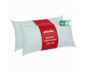 PIKOLIN Lot de 2 Oreillers 70 x 40 cm en Fibre Ecolofil Dermoprotectrice, Taie Coton avec Traitement Aloe Vera - Confort Moelleux Respirant et Fermeté Faible