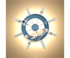 Pilanp Lampe Murale LED Moderne pour Chambre d'enfant Lampe Murale en Bois avec Volant et gouvernail de Bateau Applique Murale pour arrière-Plan de café Chambre d'enfant