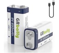 Pile 9V Rechargeable Lithium ION 650mAh,Pile 9V Rechargeable USB C avec Charge Rapide 800 Cycle Longue Durée Ultralife Pack de 2