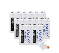 pile au lithium rechargeable 9V, capacité 650mAh, charge USB, 8 pièces, 9V