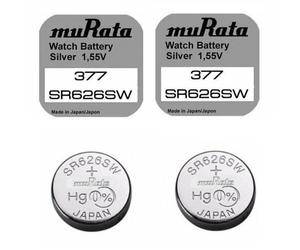 Pile montre SR626SW 377 MURATA (Sony) Oxyde d'Argent 1,55V SR66 AG4 capacité 26mAh, lot de 2 piles, date de péremption éloignée