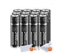 Pile rechargeable AA au lithium, capacité de 3400 mWh, idéale pour les montres et les jouets, 12 pièces