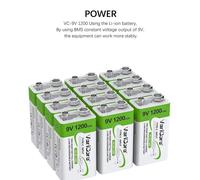 Pile rechargeable USB 9 V - Li-Ion 1 200 mAh - Lot de 12 pièces - Pour multimètres, microphones, jouets, guitares, télécommandes - 9 V 1 200 mAh, lot de 12