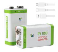 Piles 9V Lithium Rechargeable Batterie 9V 1100mAh Pile 9V Rechargeable Longue Durée avec Câble de Recharge USB-C, Lot de 2