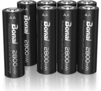 Piles AA rechargeables 2800 mAh, lot de 8, Ni-MH, haute capacité