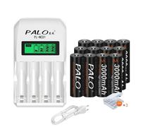 Piles AA rechargeables, capacité 3000mAh, faible autodécharge, 1,2V, 12AA et chargeur