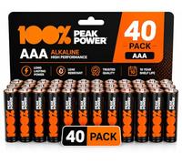 Piles AAA - Lot de 40 Piles | 100% PEAKPOWER | Batteries Alcalines AAA LR03 1,5v - Longue durée