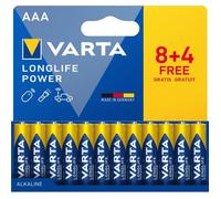 Varta Piles AAA Longlife Power – Alcalines 1,5V – Lot 12 (8+4) – 90 % emballage recyclé