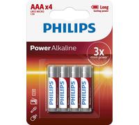 Piles alcalines Philips AAA LR03P4B/10 1,5 V, lot de 4, sans cadmium, mercure ni plomb