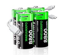 Piles D Rechargeable, 8800mWh Haute Capacité au Lithium D cellules avec de Charge USB-C,1,5V LR20 D Taille Cellule de Rechargeables la Batterie pour Lampe de Poche (Lot de 4)