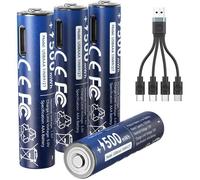 Piles Lithium AAA 1,5V 500 mWh,Rechargeables USB-C avec câble,Lot de 4,pour Lampe Torche