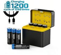 Piles rechargeables AA au lithium, lot de 8 piles AA au lithium de 1,5 V avec chargeur, plus de 1 200 cycles et une capacité réelle élevée de 3 600 mAh. Piles rechargeables AA au lithium-ion