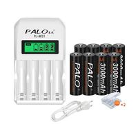 Piles rechargeables AA, capacité de 3000mAh, faible autodécharge, 1,2V, 8AA et chargeur