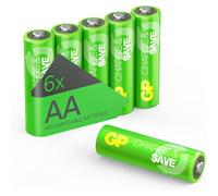 Piles Rechargeables AA NiMH 1300 mAh - Lot de 6 Piles|GP Charge & Save| Préchargées, Longue durée - pour Lampes, Jouets,
