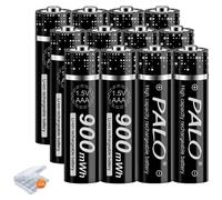 Piles rechargeables AAA, capacité de 900 mAh, technologie lithium-ion, lot de 12 piles AAA