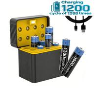 Piles rechargeables au lithium AA, lot de 8 piles AA et AAA au lithium de 1,5 V avec chargeur, plus de 1 200 cycles et une capacité réelle élevée de 3 600 mAh. Piles rechargeables Li-Ion AA