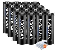 Piles rechargeables, capacité 3000 mAh, faible autodécharge, 16 pièces AA