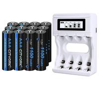Piles rechargeables de type Ni-MH, capacité de 1 100 mAh, 12 piles AAA et 1 chargeur