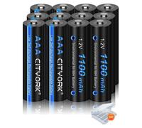 Piles rechargeables de type Ni-MH, capacité de 1 100 mAh, lot de 12 piles AAA