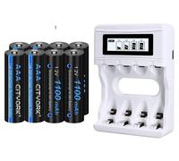 Piles rechargeables de type NiMH, capacité de 1 100 mAh, 8 piles AAA et 1 chargeur