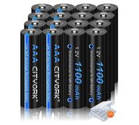 Piles rechargeables de type NiMH, capacité de 1 100 mAh, lot de 16 piles AAA