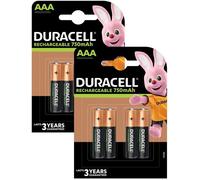 Piles Rechargeables Duracell AAA LR03 750 mAh, Lot de 8 piles