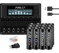 Piles rechargeables Ni-MH 1,2 V AA, capacité 3000 mAh, technologie NI-MH, 12 piles AA et 1 chargeur