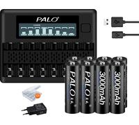 Piles rechargeables Ni-MH 1,2 V AA, capacité 3000 mAh, technologie NI-MH, 8 piles AA et 1 chargeur