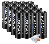 Piles rechargeables Ni-MH, compatibilité étendue, lot de 16 piles AA