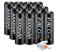 Piles rechargeables NiMH, compatibilité étendue, lot de 12 piles AA