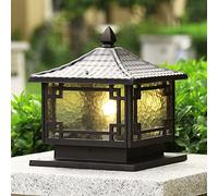Pilier de patio moderne lumières carré en verre luminaire extérieur étanche support de jetée lampe de poteau vintage E27 base classique lanterne de jardin villa cour clôture paysage Bo 25CM
