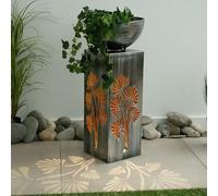 Pilier décoratif avec pot de fleurs et éclairage Lampe de colonne solaire, poteau de jardinière d'extérieur avec bol en métal, effet lumineux, 1x LED blanc chaud, H 59 cm, jardin