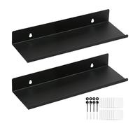 Pilikoll 2 Pièces 30cm Metal Etagere Murale Noir Etagere Douche sans Percage Moderne Étagère Flottante avec Vis, Stickers Adhésifs Etanche Etagere Salle de Bain pour Salon,Cuisine,Salle de Bains