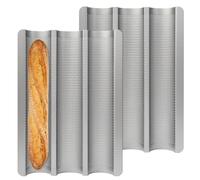 Pilikoll 2 Pièces Plaque à Baguette Moule pour 3 Baguettes Moulle à Baguette Pain avec Revêtement Antiadhésif Moule à Pain Baguette Français Moule à Baguette en Acier Carbone pour Cuisson De Pain